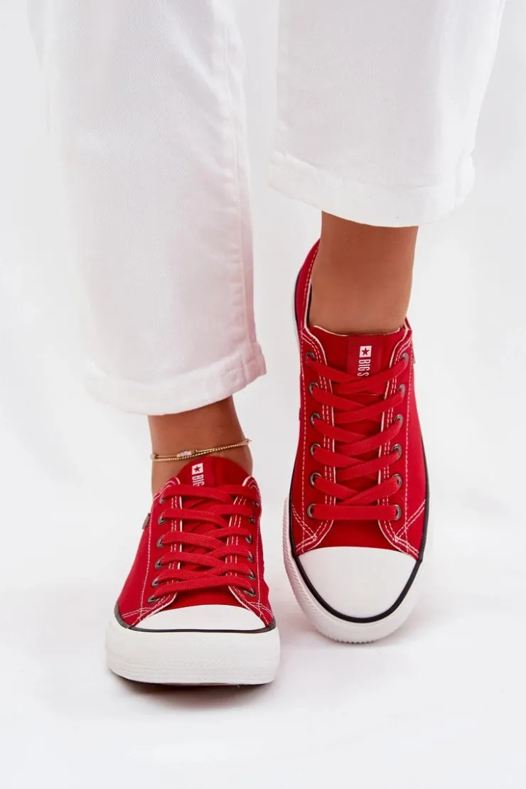 Outlet Big Star Shoes Trampki Damskie Niskie Big Star DD274A234 Czerwone Czerwony