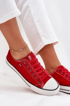 Outlet Big Star Shoes Trampki Damskie Niskie Big Star DD274A234 Czerwone Czerwony