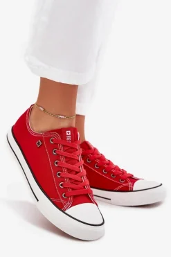 Outlet Big Star Shoes Trampki Damskie Niskie Big Star DD274A234 Czerwone Czerwony