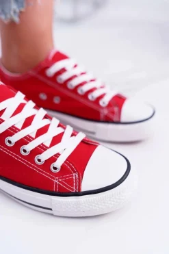 Damskie Boto Trampki Damskie Niskie Materiałowe Czerwone FreeTime