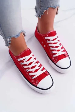 Damskie Boto Trampki Damskie Niskie Materiałowe Czerwone FreeTime