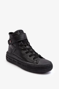 Big Star Shoes Trampki Damskie Big Star|Trampki Damskie Wysokie*Trampki Damskie Ocieplane Na Platformie Big Star Czarne MM274008