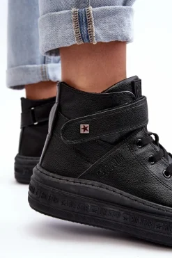 Big Star Shoes Trampki Damskie Big Star|Trampki Damskie Wysokie*Trampki Damskie Ocieplane Na Platformie Big Star Czarne MM274008