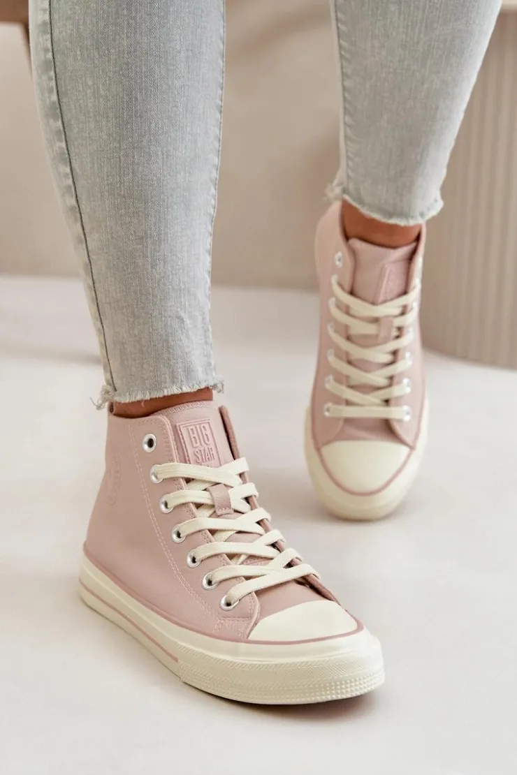 Big Star Shoes Trampki Ocieplane|Trampki Damskie Big Star*Trampki Damskie Ocieplane Z Eko Skóry Różowe Big Star OO274933 Różowy
