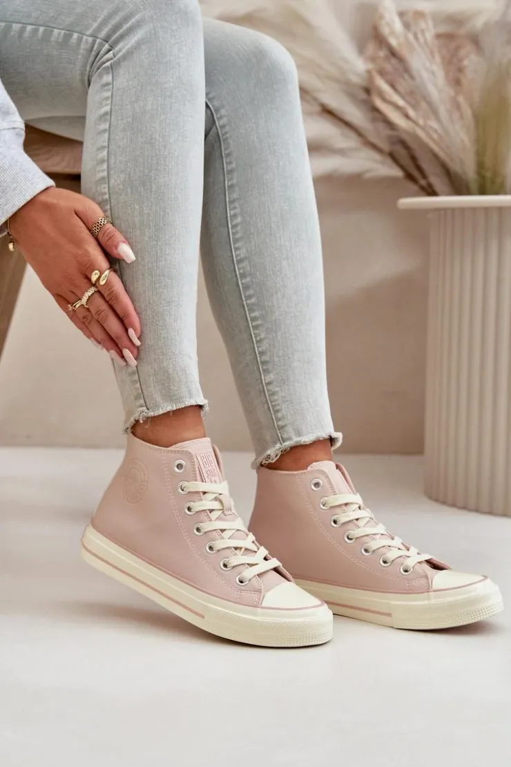 Big Star Shoes Trampki Ocieplane|Trampki Damskie Big Star*Trampki Damskie Ocieplane Z Eko Skóry Różowe Big Star OO274933 Różowy