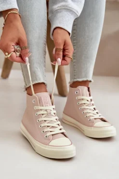 Big Star Shoes Trampki Ocieplane|Trampki Damskie Big Star*Trampki Damskie Ocieplane Z Eko Skóry Różowe Big Star OO274933 Różowy