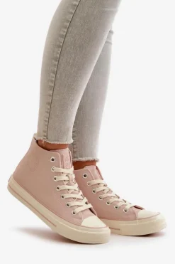 Big Star Shoes Trampki Ocieplane|Trampki Damskie Big Star*Trampki Damskie Ocieplane Z Eko Skóry Różowe Big Star OO274933 Różowy