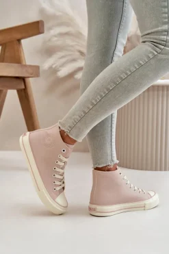 Big Star Shoes Trampki Ocieplane|Trampki Damskie Big Star*Trampki Damskie Ocieplane Z Eko Skóry Różowe Big Star OO274933 Różowy