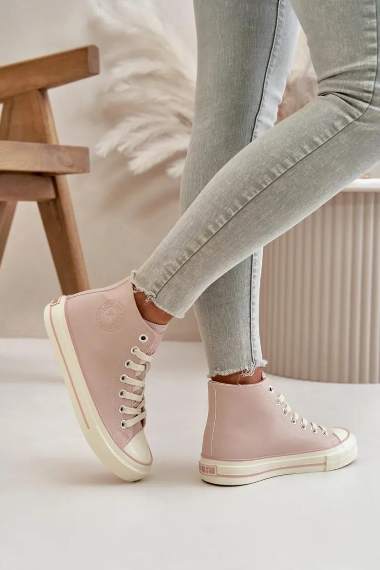 Big Star Shoes Trampki Ocieplane|Trampki Damskie Big Star*Trampki Damskie Ocieplane Z Eko Skóry Różowe Big Star OO274933 Różowy