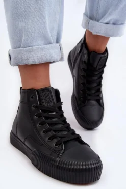 Big Star Shoes Trampki Damskie Ocieplane Na Suwak Czarne Big Star MM274020