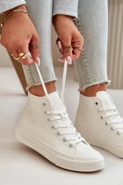 Damskie Big Star Shoes Trampki Damskie Ocieplane Z Eko Skóry Białe Big Star OO274932