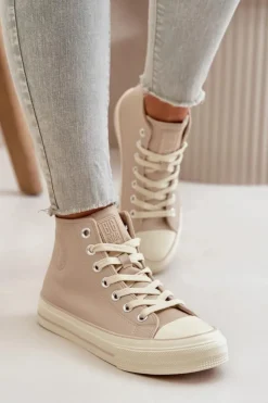 New Big Star Shoes Trampki Damskie Ocieplane Z Eko Skóry Beżowe Big Star OO274934 Beżowy