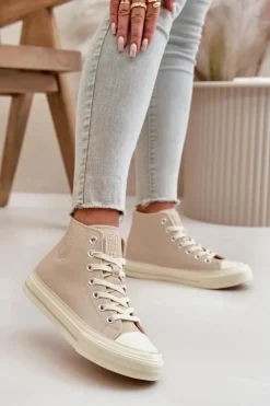 New Big Star Shoes Trampki Damskie Ocieplane Z Eko Skóry Beżowe Big Star OO274934 Beżowy