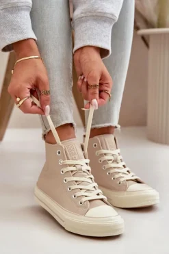 New Big Star Shoes Trampki Damskie Ocieplane Z Eko Skóry Beżowe Big Star OO274934 Beżowy