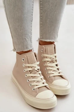 New Big Star Shoes Trampki Damskie Ocieplane Z Eko Skóry Beżowe Big Star OO274934 Beżowy