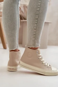 New Big Star Shoes Trampki Damskie Ocieplane Z Eko Skóry Beżowe Big Star OO274934 Beżowy