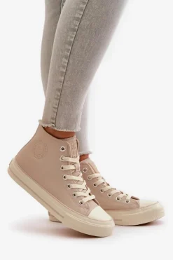 New Big Star Shoes Trampki Damskie Ocieplane Z Eko Skóry Beżowe Big Star OO274934 Beżowy