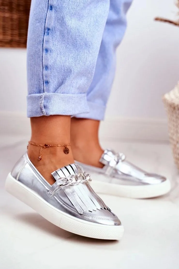 Damskie Boto Trampki Damskie Slip On Lu Boo Lustrzane Mokasyny Z Frędzlami Nefrette