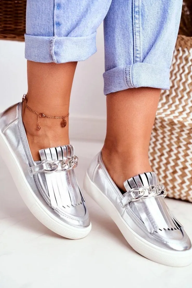 Damskie Boto Trampki Damskie Slip On Lu Boo Lustrzane Mokasyny Z Frędzlami Nefrette