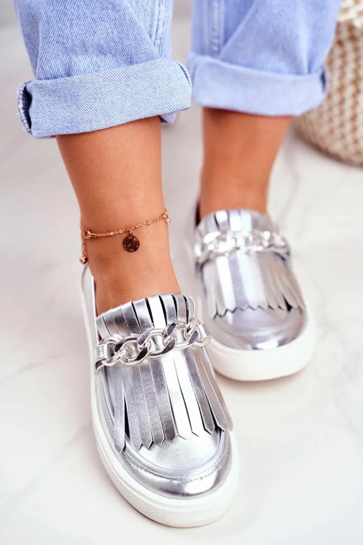 Damskie Boto Trampki Damskie Slip On Lu Boo Lustrzane Mokasyny Z Frędzlami Nefrette