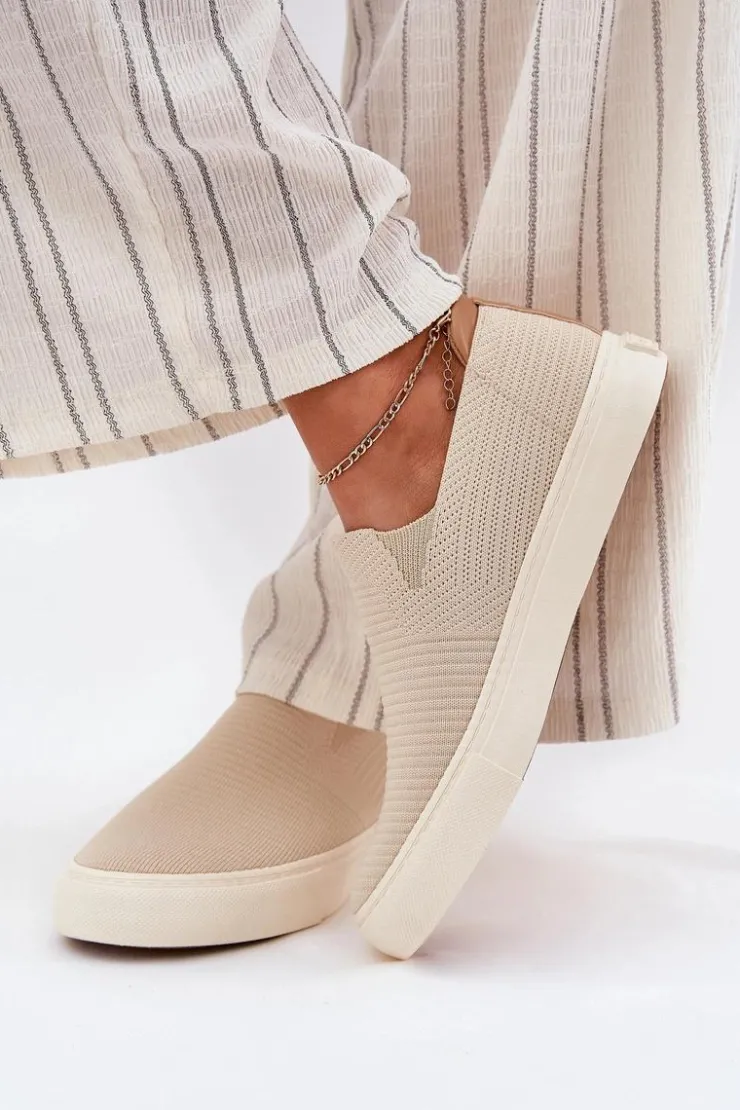 Big Star Shoes Trampki Damskie Big Star|Trampki Damskie Slip-On*Trampki Damskie Slip-On Big Star RR274721 Beżowe Beżowy