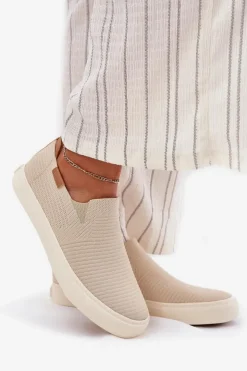 Big Star Shoes Trampki Damskie Big Star|Trampki Damskie Slip-On*Trampki Damskie Slip-On Big Star RR274721 Beżowe Beżowy