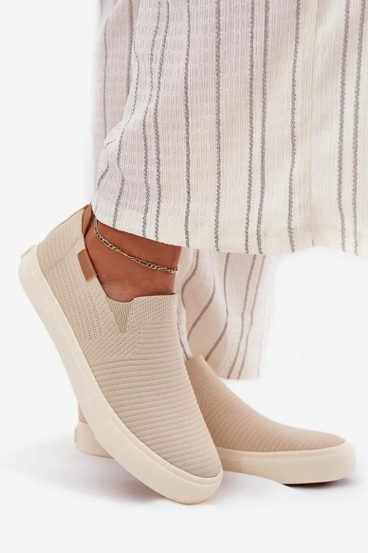 Big Star Shoes Trampki Damskie Big Star|Trampki Damskie Slip-On*Trampki Damskie Slip-On Big Star RR274721 Beżowe Beżowy