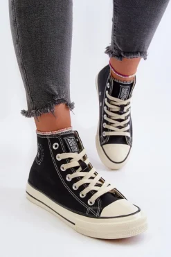 New Big Star Shoes Trampki Damskie Wysokie Big Star NN274283 Czarne Czarny