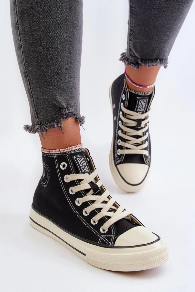 New Big Star Shoes Trampki Damskie Wysokie Big Star NN274283 Czarne Czarny