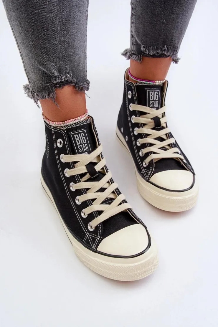 New Big Star Shoes Trampki Damskie Wysokie Big Star NN274283 Czarne Czarny