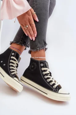 New Big Star Shoes Trampki Damskie Wysokie Big Star NN274283 Czarne Czarny