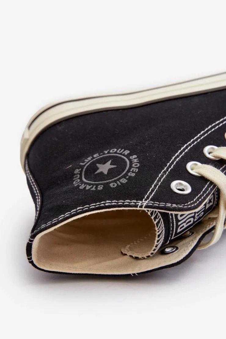 New Big Star Shoes Trampki Damskie Wysokie Big Star NN274283 Czarne Czarny