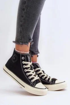 New Big Star Shoes Trampki Damskie Wysokie Big Star NN274283 Czarne Czarny