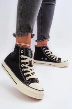 New Big Star Shoes Trampki Damskie Wysokie Big Star NN274283 Czarne Czarny