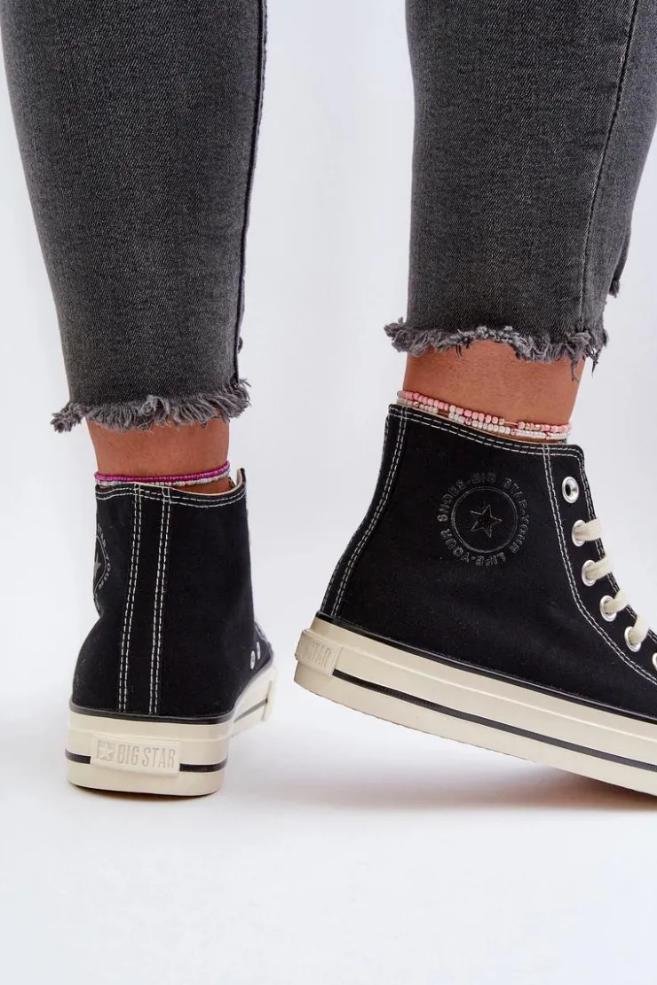 New Big Star Shoes Trampki Damskie Wysokie Big Star NN274283 Czarne Czarny