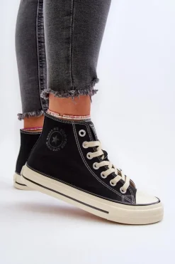 New Big Star Shoes Trampki Damskie Wysokie Big Star NN274283 Czarne Czarny