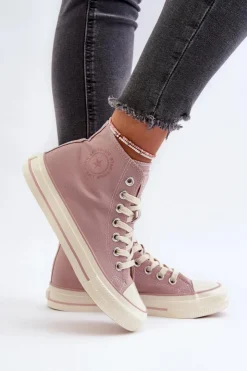 Damskie Big Star Shoes Trampki Damskie Wysokie Big Star NN274277 Różowe