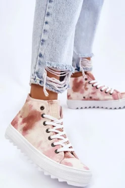 Outlet Big Star Shoes Trampki Damskie Wysokie Big Star LL274048 Beżowo-Różowe