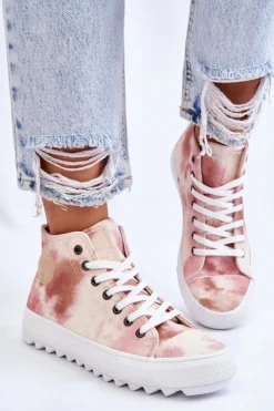Outlet Big Star Shoes Trampki Damskie Wysokie Big Star LL274048 Beżowo-Różowe