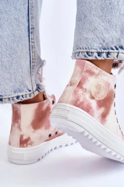 Outlet Big Star Shoes Trampki Damskie Wysokie Big Star LL274048 Beżowo-Różowe