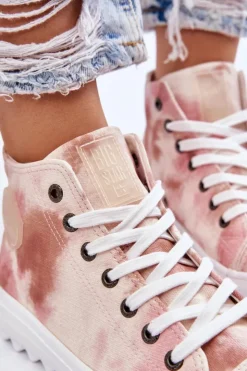 Outlet Big Star Shoes Trampki Damskie Wysokie Big Star LL274048 Beżowo-Różowe