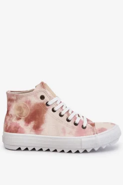 Outlet Big Star Shoes Trampki Damskie Wysokie Big Star LL274048 Beżowo-Różowe