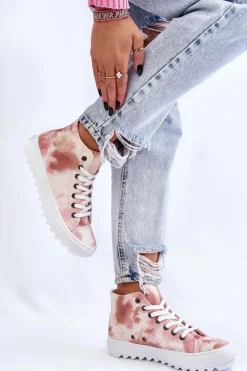 Outlet Big Star Shoes Trampki Damskie Wysokie Big Star LL274048 Beżowo-Różowe