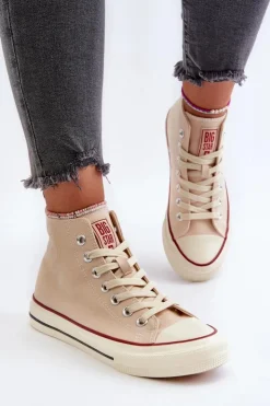 Big Star Shoes Trampki Damskie Big Star|Trampki Damskie Wysokie*Trampki Damskie Wysokie Big Star NN274278 Beżowe