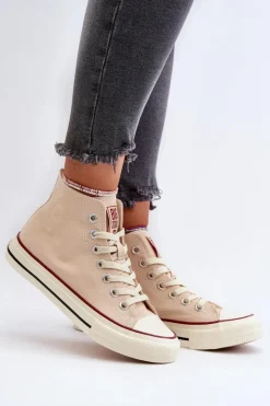 Big Star Shoes Trampki Damskie Big Star|Trampki Damskie Wysokie*Trampki Damskie Wysokie Big Star NN274278 Beżowe