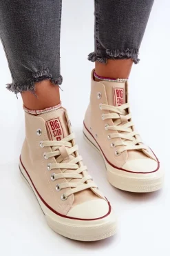 Big Star Shoes Trampki Damskie Big Star|Trampki Damskie Wysokie*Trampki Damskie Wysokie Big Star NN274278 Beżowe