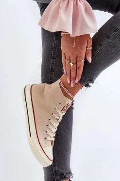 Big Star Shoes Trampki Damskie Big Star|Trampki Damskie Wysokie*Trampki Damskie Wysokie Big Star NN274278 Beżowe