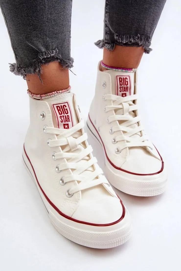 Big Star Shoes Trampki Damskie Big Star|Trampki Damskie Wysokie*Trampki Damskie Wysokie Big Star NN274276 Białe Biały