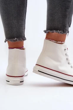 Big Star Shoes Trampki Damskie Big Star|Trampki Damskie Wysokie*Trampki Damskie Wysokie Big Star NN274276 Białe Biały