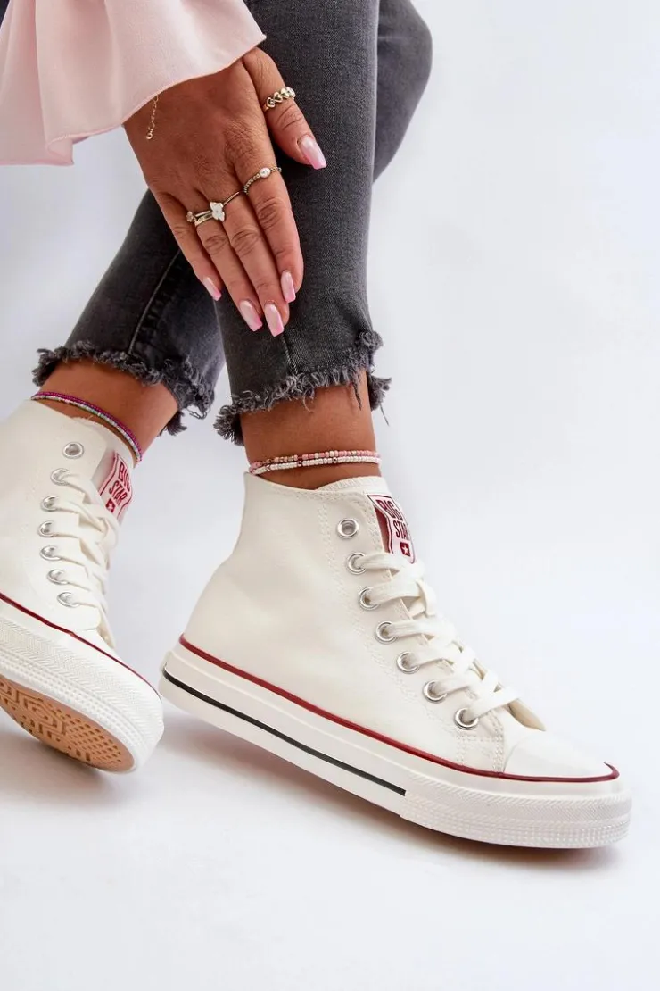 Big Star Shoes Trampki Damskie Big Star|Trampki Damskie Wysokie*Trampki Damskie Wysokie Big Star NN274276 Białe Biały